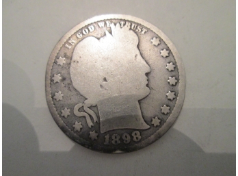 1898 Authentic BARBER Quarter $.25 United States