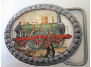 Vintage RAILROAD BELT BUCKLE, Made In England, Pewter Setting