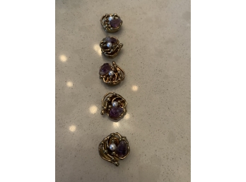 Vintage Button Cover 5 Piece Collection With  Amethyst