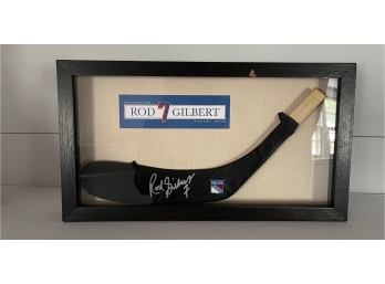 Rod Gilbert NY Rangers Signed Stick Blade In Shadowbox Display NY Rangers