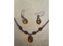 Vintage Amber Necklace W/ Matching Earring Set