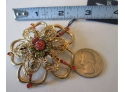 Vintage SWAROVSKY Brand FLORAL BROOCH PIN, Gold Tone Finish, Faceted Stones