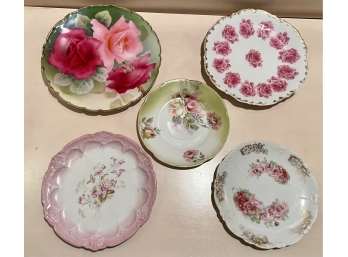5 Antique Victorian Style Porcelain Plates, Assorted Collection