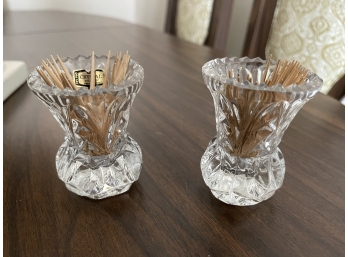 Vintage Pair Of Cut Glass Toothpick Holders