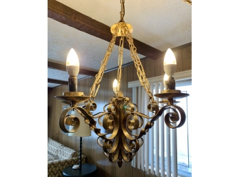 Vintage  Wrought Iron Chandelier On Swag