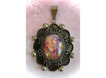 Vintage Artisan Signed Mexican Sterling Silver Mexican Opal  Pendent