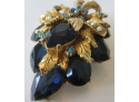 Vintage ART Brand BROOCH PIN, LEAF Design, Blue & Green Rhinestones