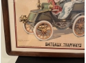 AUTHENTIC    VINTAGE  “ AUTOMOBILES  A’ VAPEUR “ FRENCH FRAMED LITHOGRAPH