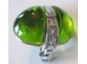 Vintage BUMBLE BUG BROOCH PIN, Green Cabochon Sterling Silver