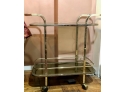 Brass & Glass Two Tier Bar Cart, With 3 Bottle Holder And Working Castor Wheels