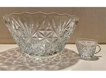 Vintage Pressed Glass Punch Bowl And Cup