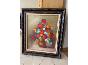 Vintage Framed Floral Still Life Painting On Canvas By Robert Cox