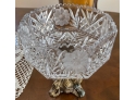Vintage Cut Glass And Metal Compote #1
