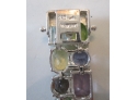 Vintage LINK BRACELET,  Multi Color FACETED Stones, Sterling .925 Silver