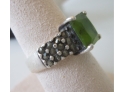 Vintage STERLING .925 SILVER RING, Green Faceted Stone