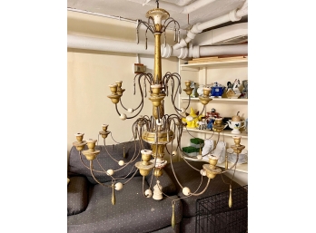 Antique 19th Century Continental Large Gilt Wood And Metal Chandelier