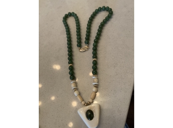 Vintage Green Jade & Bone Necklace