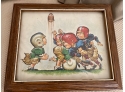 Vintage Grouping Of 2 Cartoon Like Football Player Framed Prints