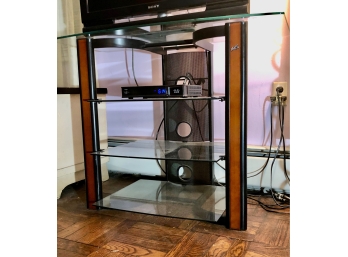 Designer Tempered Glass Stand W/Wood Accents