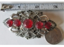 Antique REGENCY Design BROOCH PIN, Silver Tone Finish, RUBY RED Rhinestones
