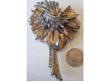 Vintage Large FLORAL BROOCH PIN, Gold Tone Inset Stones