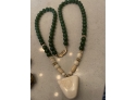 Vintage Green Jade & Bone Necklace