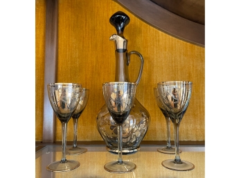 Vintage Glass Decanter And 5 Glasses Cordials Set #1
