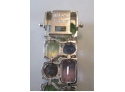 Vintage LINK BRACELET,  Multi Color FACETED Stones, Sterling .925 Silver