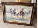 Vintage Framed Horse Racing Painting On Canvas Signed