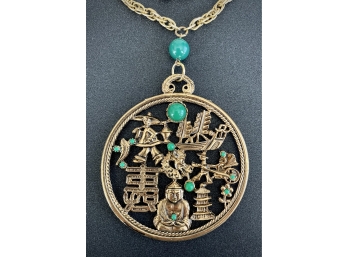 Signed Pago Asian Buddha Oversized  Necklace