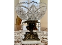 Vintage Cut Glass And Metal Compote #2