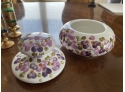 Vintage Ceramic Lidded Bowl With Grapevine Motif