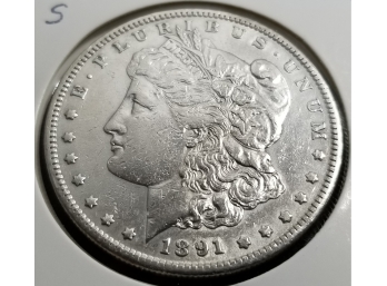 US 1891 S Morgan Silver Dollar - Almost Uncirculated