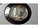 US 1944 Silver Mercury Dime - Toned - Almost Uncirculated