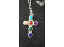 Navajo Sterling Multi-Stone Cross Necklace