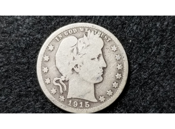 US 1915 D Barber Quarter  - Silver Quarter Dollar - Good