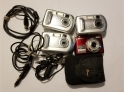 Lot Of 4 Cameras - Kodak & Nikon - Includes Some Transfer Cables And 1 Case