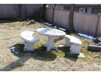 2 Crescent Garden Concrete White Benches & Table!! - Good Condition - Item #11