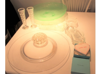 Vintage Glass & Crystal Lot - Large Glass Tray, Plate, Tiffany & Co. Heart Box AND MORE!! Item# 128