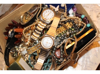 Costume Jewelry Lot - Assorted Watches, Necklaces, Earrings, Pins & More  - Item #149