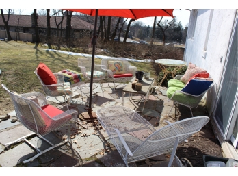 Russel Woodward Mid Century Modern Patio Set W/Lounge Chair & Love Seat!  - Cushions &  Orange Umbrella!! - Good Condition - Item #5