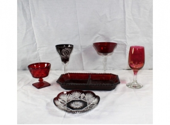 Assorted Box/Lot Of Cranberry & Ruby Glass Set (33 In Box)-#55