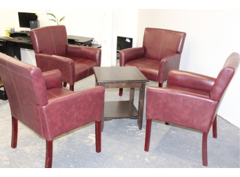 4 Red Chairs & 1 Small Wood Table - Great Used Condition - Item #054