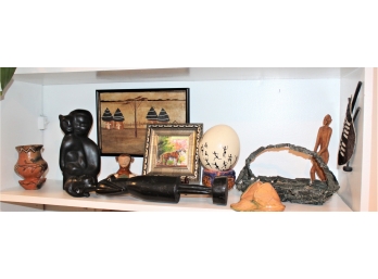 African Art Lot - Artwork, Shield, Porcelains, Mohagany Statues & MORE!! BSMT Item #164