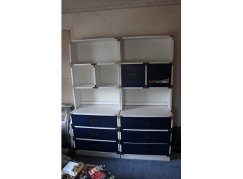 Double Hutch Vintage Children's Formica Dresser Set - Blue & White - Lamp Included! Good Condition - Item #35