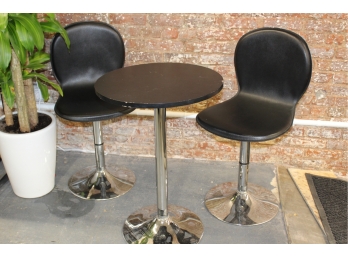 Two Black Bar Stools & Small Table - Good Used Condition - Item #052