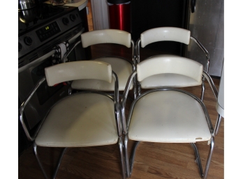 Mid Century Modern Chrome & Vinyl Kitchen Chairs - Set Of 4! Good Condition - Item #134