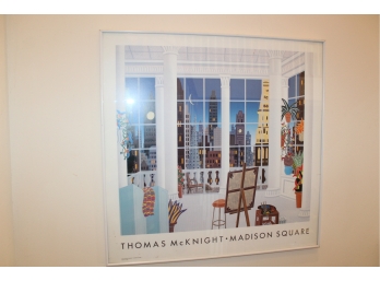 Thomas McKnight Poster - '1991 Madison Square' & 'Rhode Island Golf' - Vintage Art Work - White Frame! Good Condition - Item #37