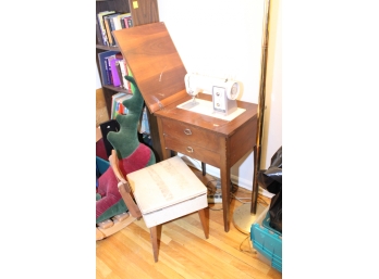Vintage Kenmore Sewing Machine W/Table, Chair & Sewing Accessories - Item #074