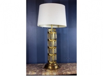Gold Lamp With Hanging Crystals-#26